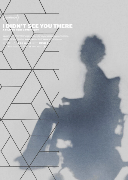 Film poster for "I Didn't See You There," featuring the shadow of an individual in a wheelchair against a gray wall