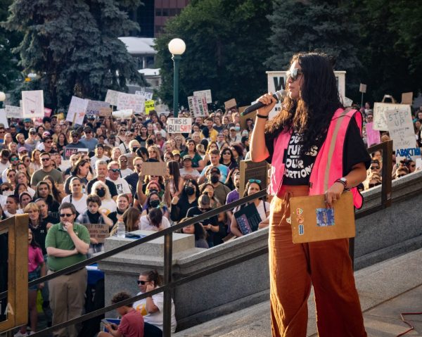 Claudia Emceeing Repro Rally in Denver 2022