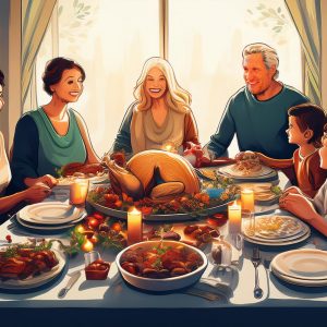 A family sits around their dinner table (generated by AI)