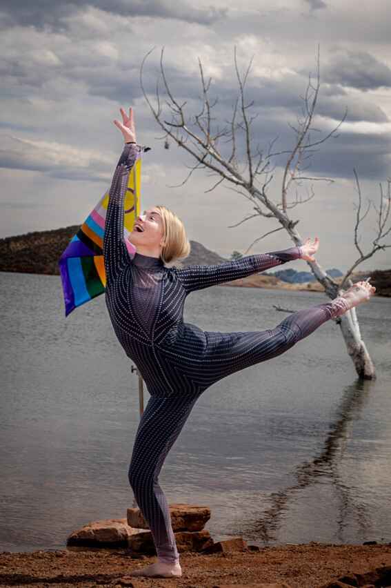 Photo of Savannah Svoboda dancing with a body of water in the background