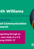 Decorative image featuring photo of Dr. Elizabeth Williams and text: "Dr. Elizabeth Williams published in Journal of Applied Communication Research. 'High reliability organizing through an extended crisis: A case study of a U.S. university during COVID-19'"