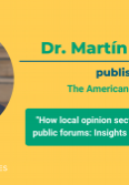 Decorative image featuring circular portrait of Dr. Martín Carcasson and text: "Dr. Martín Carcasson published in The American Press Institute: 'How local opinion sections can transform into public forums: Insights from public deliberation'" plus a logo for the Communication Studies Department at CSU